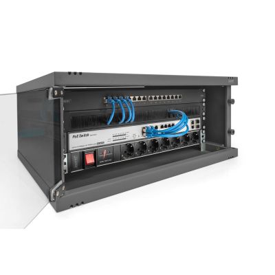 10. 19-Zoll-4HE-Wandnetzwerkschrank, SOHO 241 x 540 x 400 mm, Glastür, schwarz, unmontiert, 60 kg