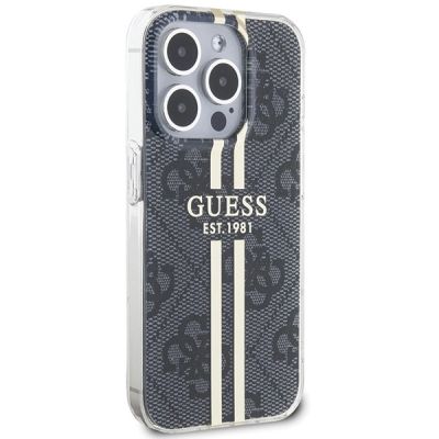 4. Guess IML 4G Gold Stripe Hülle für iPhone 15 Pro – Schwarz