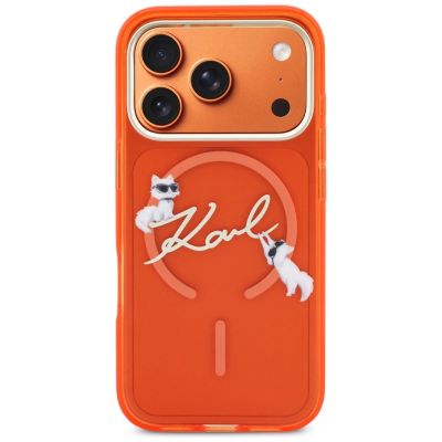 3. Karl Lagerfeld IML Choupettes Karl Script Logo MagSafe Hülle für iPhone 17 Pro Max - Orange
