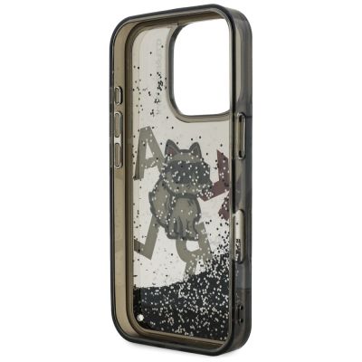 7. Karl Lagerfeld Liquid Glitter Choupette Logo Hülle für iPhone 16 Pro Max - Schwarz