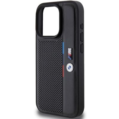 6. BMW Perforated Tricolor Line Hülle für iPhone 15 Pro – Schwarz