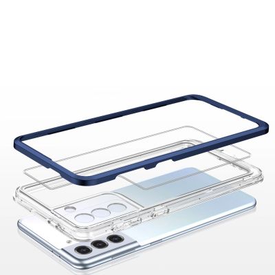 5. Klare 3in1 Hülle für Samsung Galaxy S23 Silikonhülle mit Rahmen blau