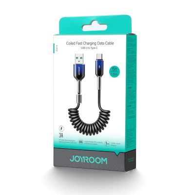 2. Joyroom S-A43 Crystal-Clear Serie 3A USB-A – USB-C Spiralkabel 1,5 m – Schwarz
