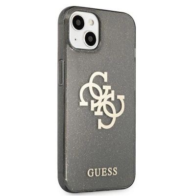 4. Guess, GUHCP13SPCUGL4GBK iPhone 13 mini 5,4" schwarz/schwarzes Hartschalenetui Glitzer 4G großes Logo