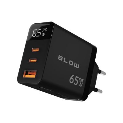 BLOW LCD-Netzladegerät mit USB-Buchse + USB-CX2 PD 65W GAN Schwarzer Wattmeter