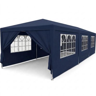 2. PE Garten-Cateringzelt-Pavillon 9x3M + 8 Wände Marineblau