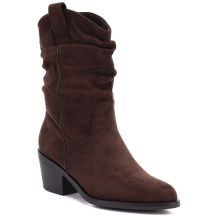 Damen-Ankle-Boots, Rüschen-Cowboystiefel, braun, Vinceza HX27-16536