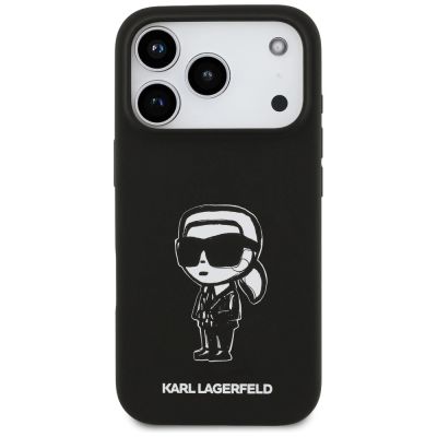 3. Karl Lagerfeld Silikonhülle mit Karl-Skizze und Logo (MagSafe) für iPhone 17 Pro – Schwarz