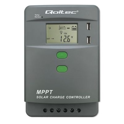 7. MPPT Qoltec 53662 Solarladeregler mit Temperatursensor, 30 A, 12 V/24 V, LCD, 2x USB, Bluetooth, App, GEL LiFePO4