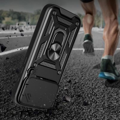 2. Hybrid Armor Camshield Case für iPhone 17 Pro Max mit Ständer und Kameraabdeckung - Schwarz
