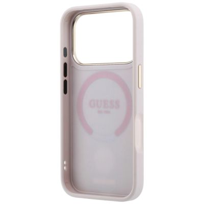 7. Guess 4G MagSafe-Hülle mit runden und klassischen Stripe-Logos für iPhone 17 Pro / 18 Pro – Pink