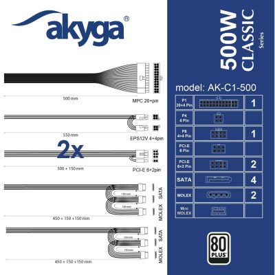 5. Akyga AK-C1-500 Netzteilmodul 468 W 24-Pin ATX Schwarz