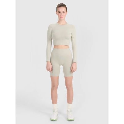 7. Damen-Trainings-Crop-Top mit langen Ärmeln und Rückenausschnitt 4F 4FRSS25TFLOF486-83S