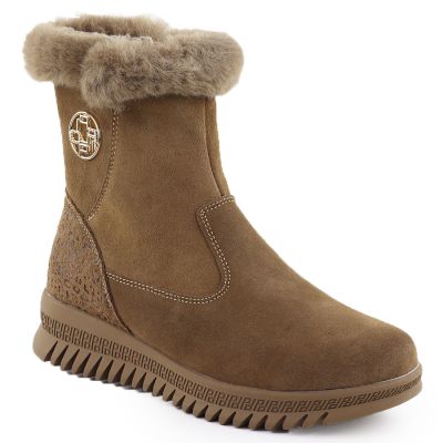 Damen-Ankle-Boots aus Wildleder mit Fellbesatz, braun, Filippo DBT7271