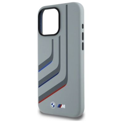 6. BMW Silikonhülle mit Kurvenlinien und MagSafe-Design für iPhone 16 Pro Max – Grau