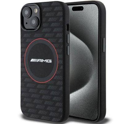 Mercedes AMG Silikonhülle mit Carbon-Muster und MagSafe-Funktion für iPhone 13 / 14 / 15 – Schwarz