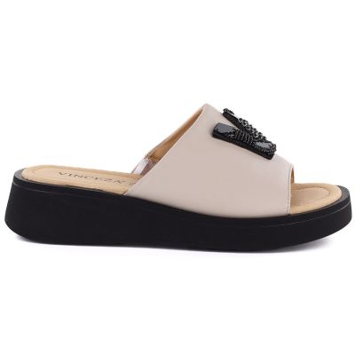 2. Beige Leder-Keilsandalen für Damen, Modell Vinceza 66950