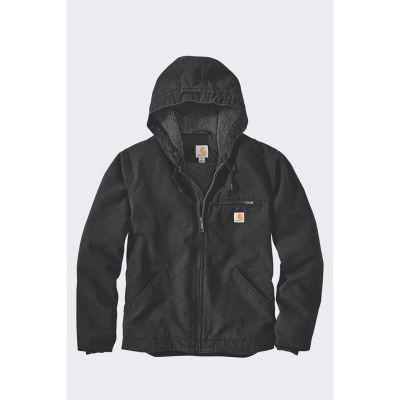 Carhartt Jacke aus gewaschenem Duck-Leder mit Sherpa-Futter, schwarz