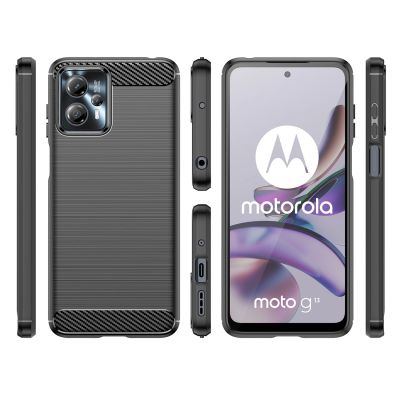 2. Carbon Case für Motorola Moto G13 flexible Silikon-Carbon-Hülle schwarz