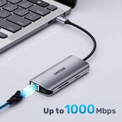 12. UNITEK ACTIVE HUB USB-C 2x HDMI, SD-Kartenleser, 4K, RJ-45, PD 100W, 5 Gbit/s