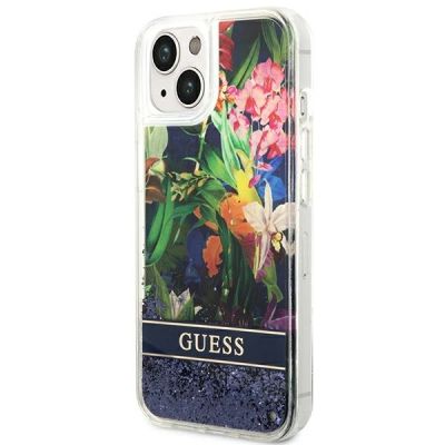2. Guess GUHCP14SLFLSB iPhone 14 6.1 "blau / blaue Hardcase Flower Liquid Glitter