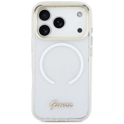 3. Guess IML Gradient Script Metal MagSafe Hülle für iPhone 17 Pro - Weiß