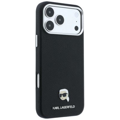 4. Karl Lagerfeld MagSafe-Schutzhülle mit genarbtem Karl-Kopf-Motiv für iPhone 18 Pro / 17 Pro – Schwarz