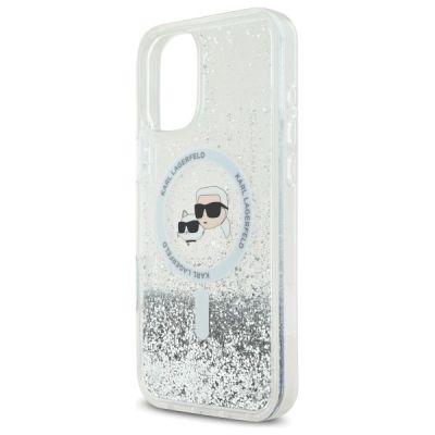6. Karl Lagerfeld Flüssigglitzer Karl & Choupette Kopf Magsafe Hülle für iPhone 16 Plus - Transparent