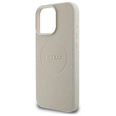 6. Guess Grained Gold Ring MagSafe Case für iPhone 16 Pro Max - Beige