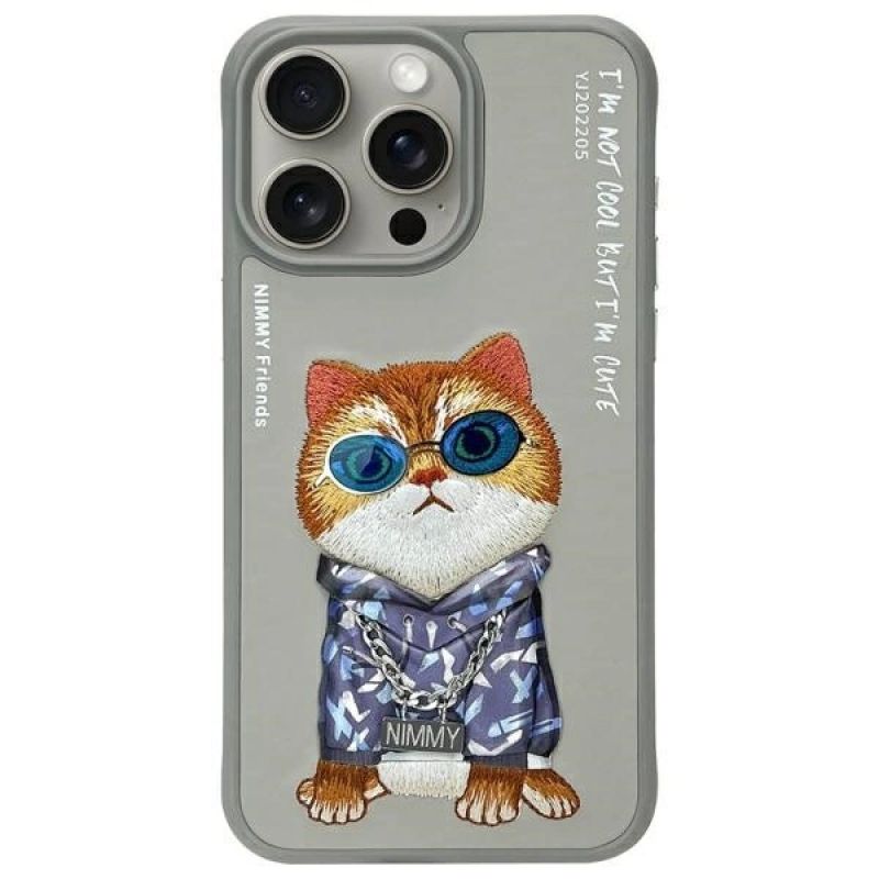 Nimmy Glasses Cool Cat Case für iPhone 15 Pro Max - Grau