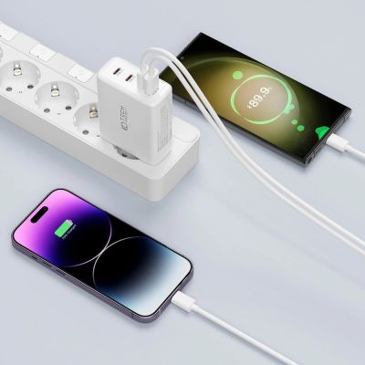 4. Tech-Protect NC100W-GAN GaN-Netzwerkladegerät 3x USB-C PD 100W / USB-A QC 3.0 - Weiß