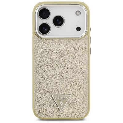 3. Guess Glitzer-Dreieck-Logo MagSafe Hülle für iPhone 17 Pro - Gold
