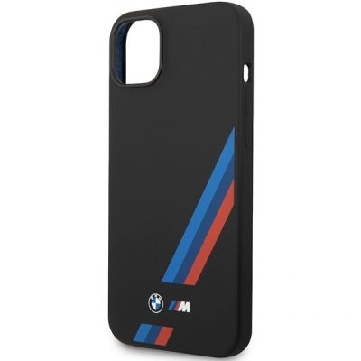 6. BMW Silikonhülle mit schrägen Streifen für iPhone 14 Plus / 15 Plus – Schwarz