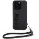 2. BMW Signature Leder-Wordmark-Cord-Hülle für iPhone 15 Pro – Schwarz