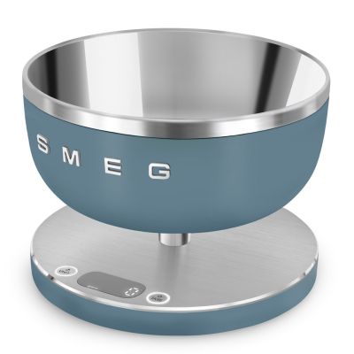 7. Smeg KSC01SBMWW Küchenwaage, blau, rundes Oberteil, elektronische Küchenwaage