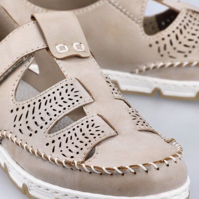 10. Rieker W RKR651 beige Leder Klettverschluss durchbrochene Schuhe
