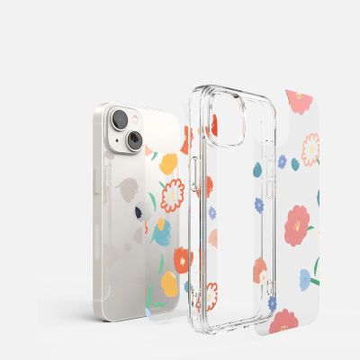 5. Ringke Fusion Design Armoured Sleeve Cover mit Gelrahmen für iPhone 14 Plus transparent (Floral) (FD637E31)