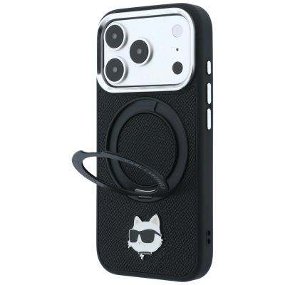2. Karl Lagerfeld mit Ringständer 360 Choupette Head Pin MagSafe Hülle für iPhone 18 Pro / 17 Pro - Schwarz