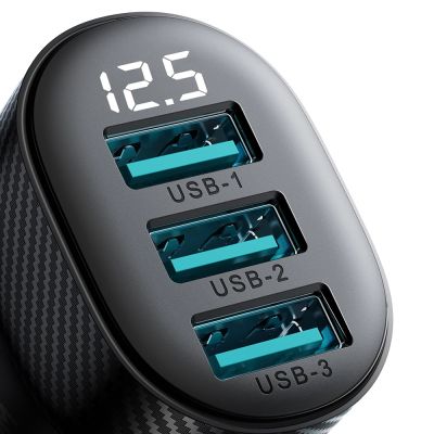 3. Joyroom JR-CCD03 3,4A Kfz-Ladegerät mit Display und 3x USB-A-Anschlüssen – Schwarz