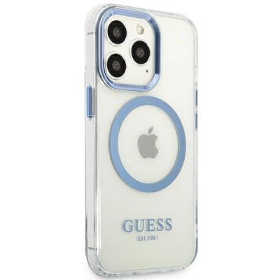 4. Guess Metal Outline MagSafe Hülle für iPhone 13 Pro / iPhone 13 - Blau