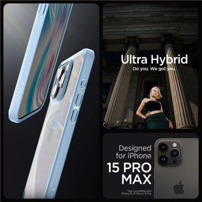 4. Spigen Crystal Hybrid-Hülle für iPhone 15 Pro Max – transparent und blau