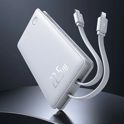 14. Baseus Airpow Lite 10000mAh 22,5W Powerbank mit integrierten USB-C- und Lightning Kabeln – Weiß