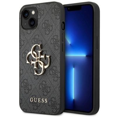 Guess 4G Hülle mit großem Metalllogo für iPhone 14 / 15 Plus – Grau