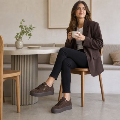 9. Damen-Plateau-Sneaker aus Leder, braun, Filippo DP3533