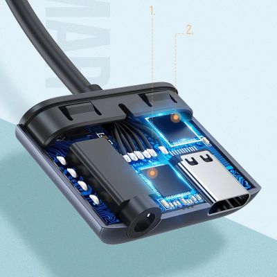 12. Ugreen USB Typ C (männlich) - USB Typ C PD QC (weiblich) + 3,5-mm-Miniklinke (weiblich) grau (CM231)