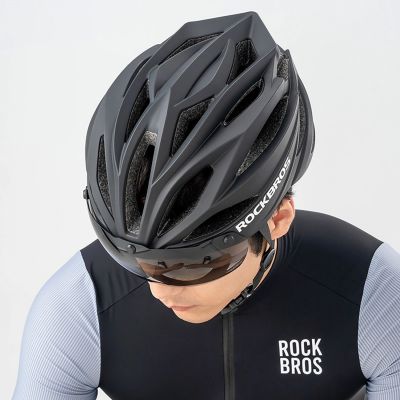 5. Rockbros Fahrradhelm mit Visier, abnehmbarer UV-Schutzbrille, Unisex – Schwarz/Braun