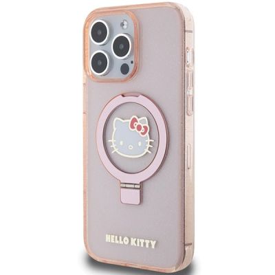 2. Hello Kitty Ringständer Glitzer Electrop Logo MagSafe Hülle für iPhone 15 Pro Max – Pink