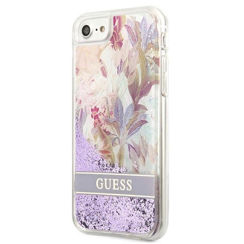 2. Guess Flower Liquid Glitter Case für iPhone SE 2022 / SE 2020 / 7 / 8 - Lila