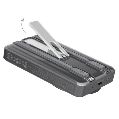 8. Dudao K29 10000 mAh PD 20 W MagSafe Powerbank mit Metallgehäuse, Ständer und integrierten USB-C/ Lightning Kabeln - Grau