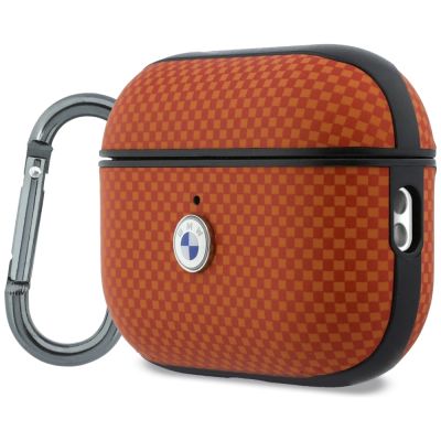 2. BMW Logo-Hülle aus strukturiertem Kevlar-Metall für AirPods Pro 3 – Orange